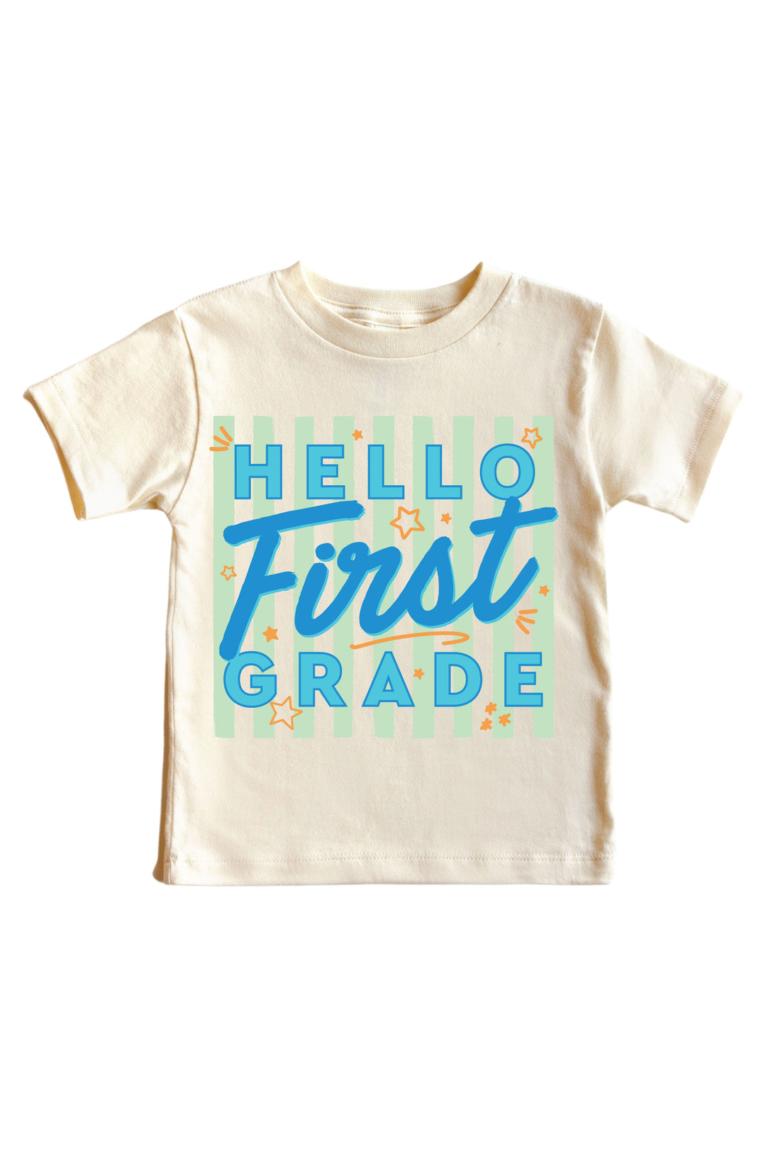 hello first grade blue graphic tee