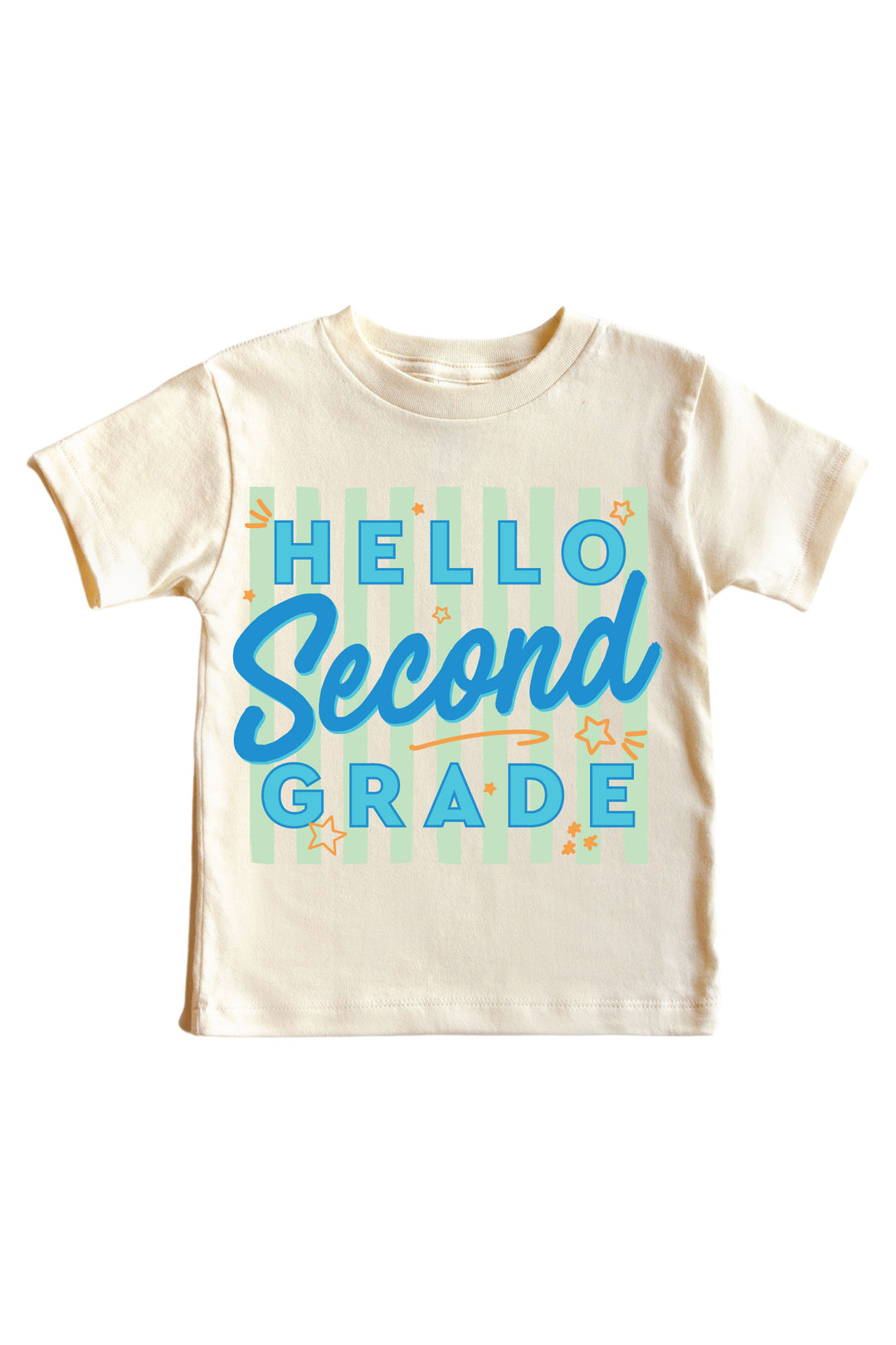 hello second grade blue graphic tee
