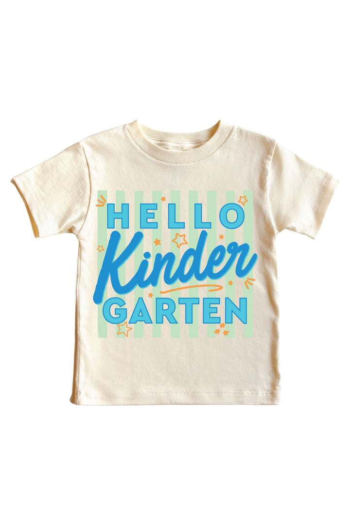 hello kindergarten blue graphic tee