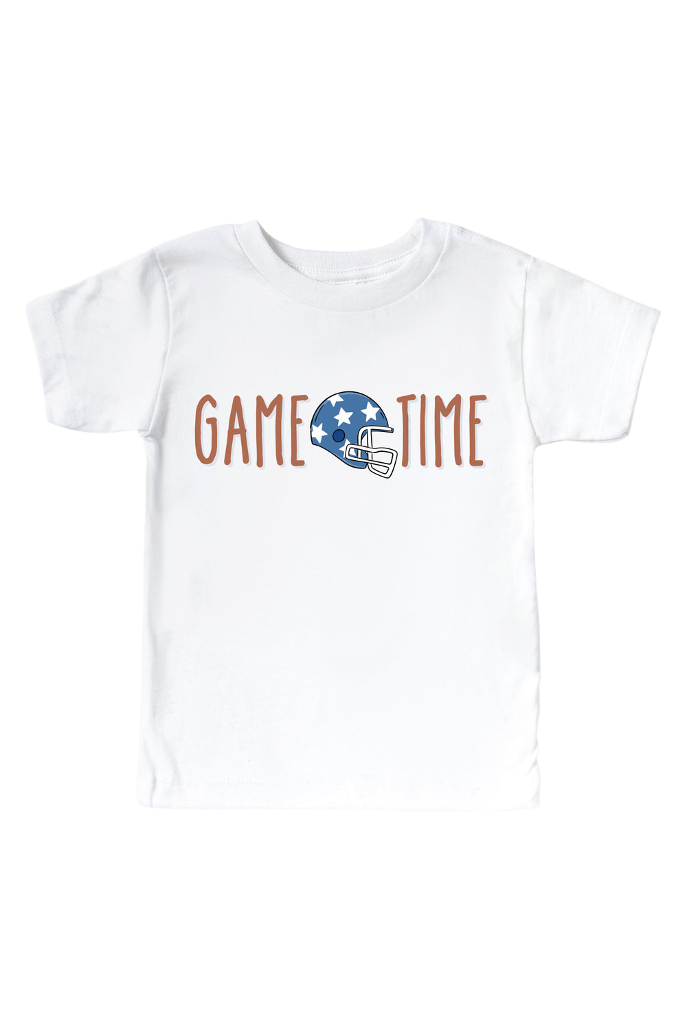 Caden Lane Graphic Bodysuit & Kids' Tee, Game Time Blue — kids t-shirt in white, featuring a "Game Time" graphic with a blue star helmet
