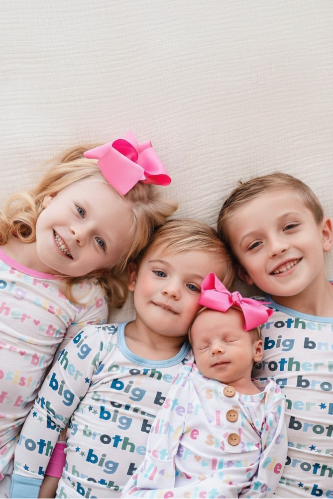 Group image of siblings wearing the brother and sister prints
