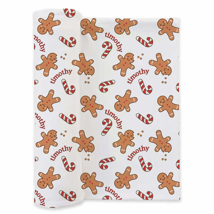 candy cane and gingerbread man personalized swaddle blanket for babies 