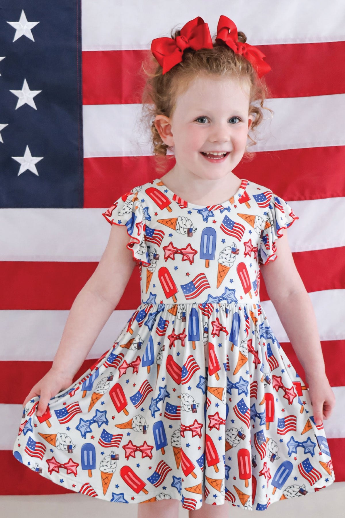 Ruffle Twirl Dress | Red, White & Cool
