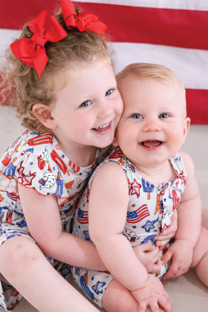 caden lane red white and cool ruffle dress - flags and ice cream patriotic bamboo twirl dress
