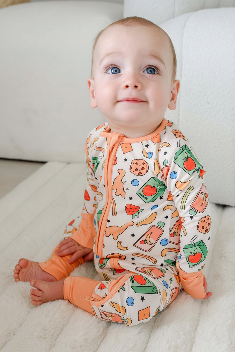 Convertible Bamboo Zip Romper, Snack Attack