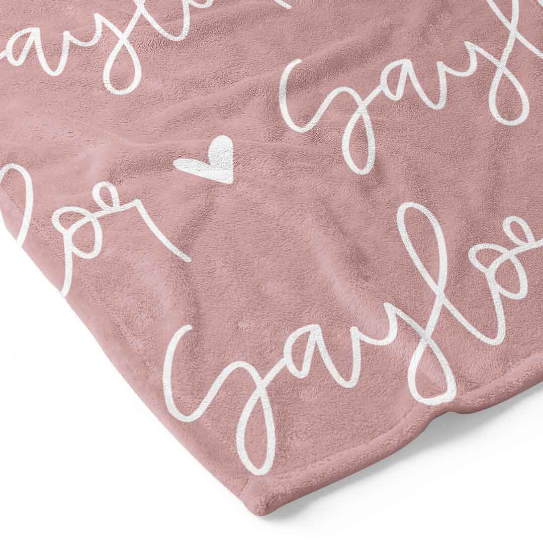 pink name blankets personalized with hearts