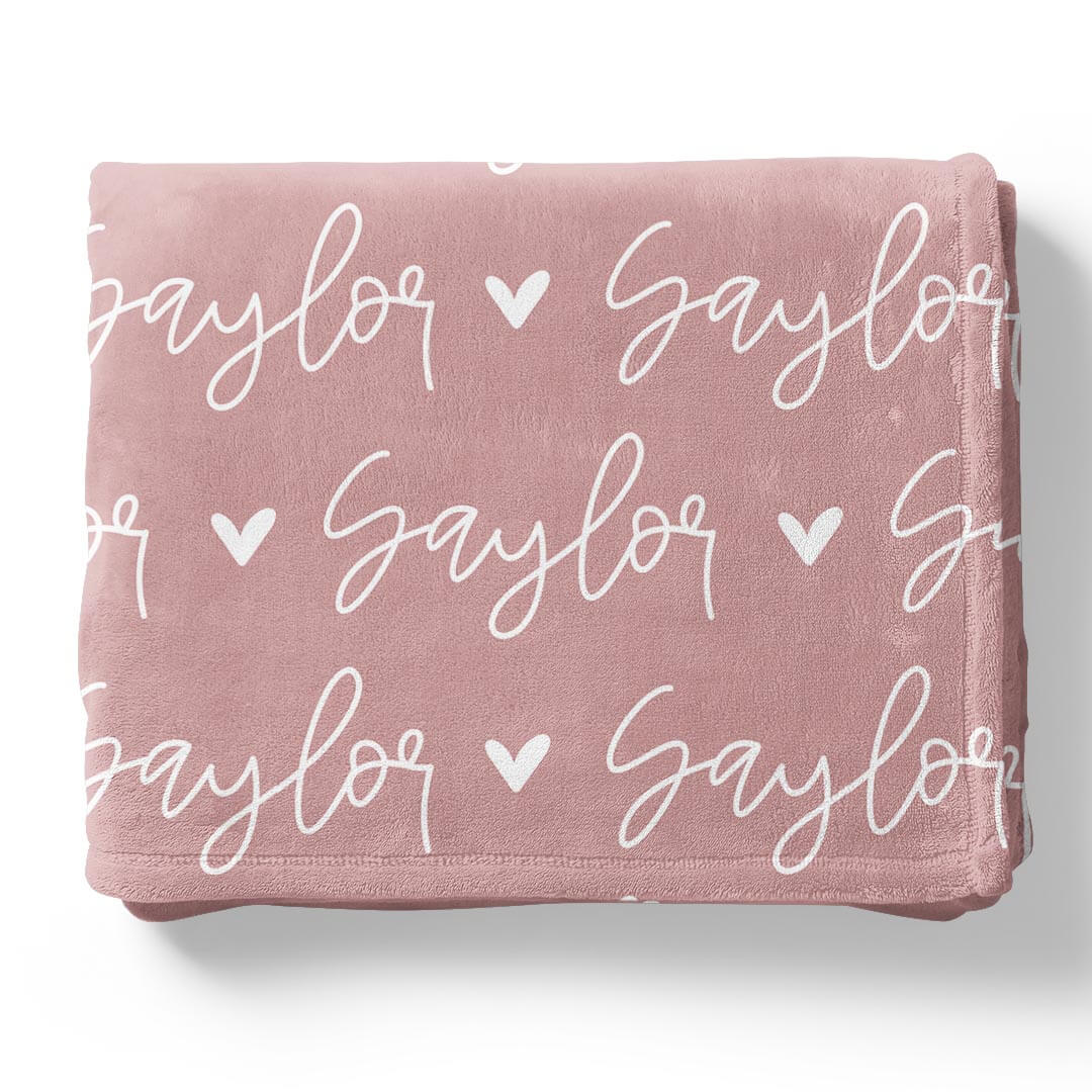 name blankets personalized with hearts