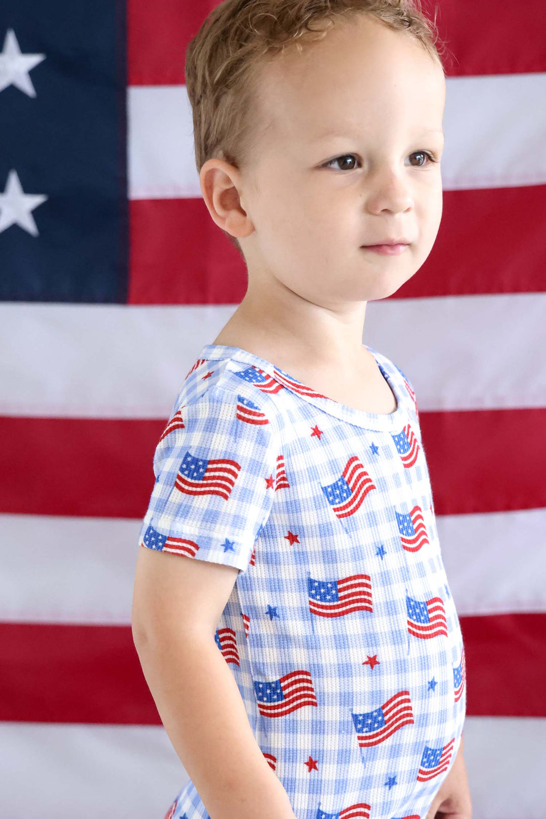 bamboo waffle two piece pajama set in star spangled picnic - 4th of july 