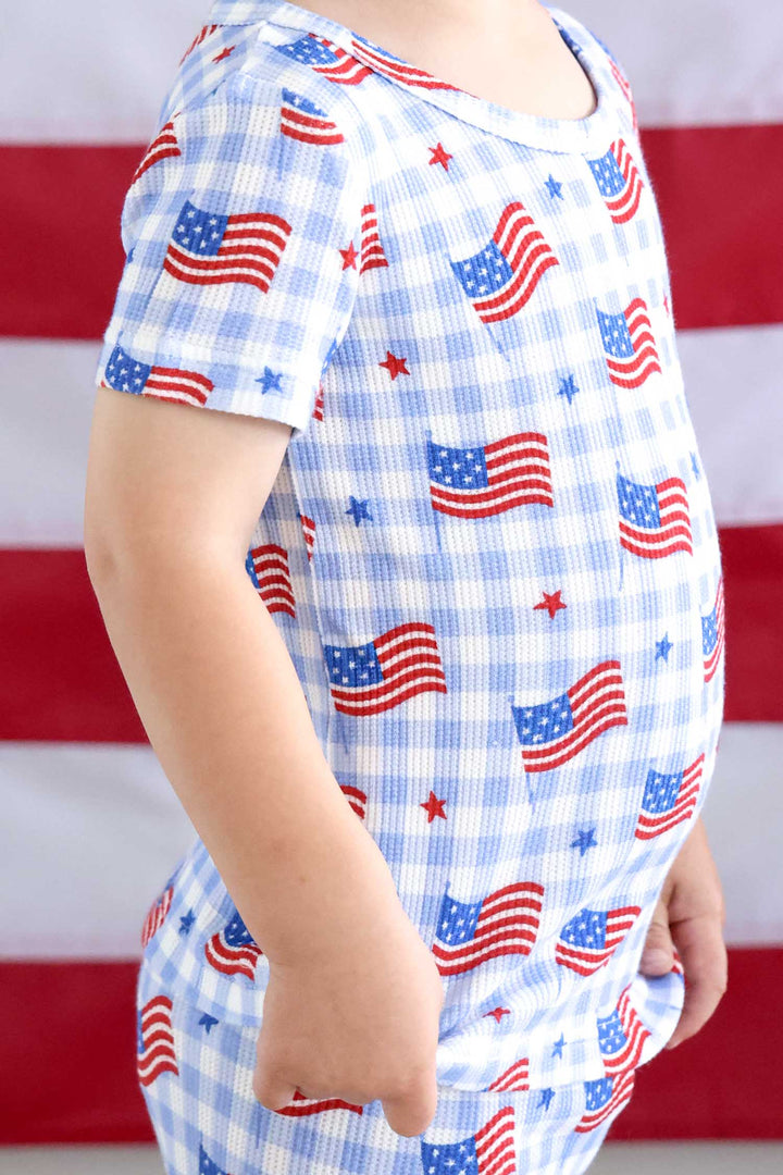 bamboo waffle two piece pajama set in star spangled picnic - 4th of july (image 9)