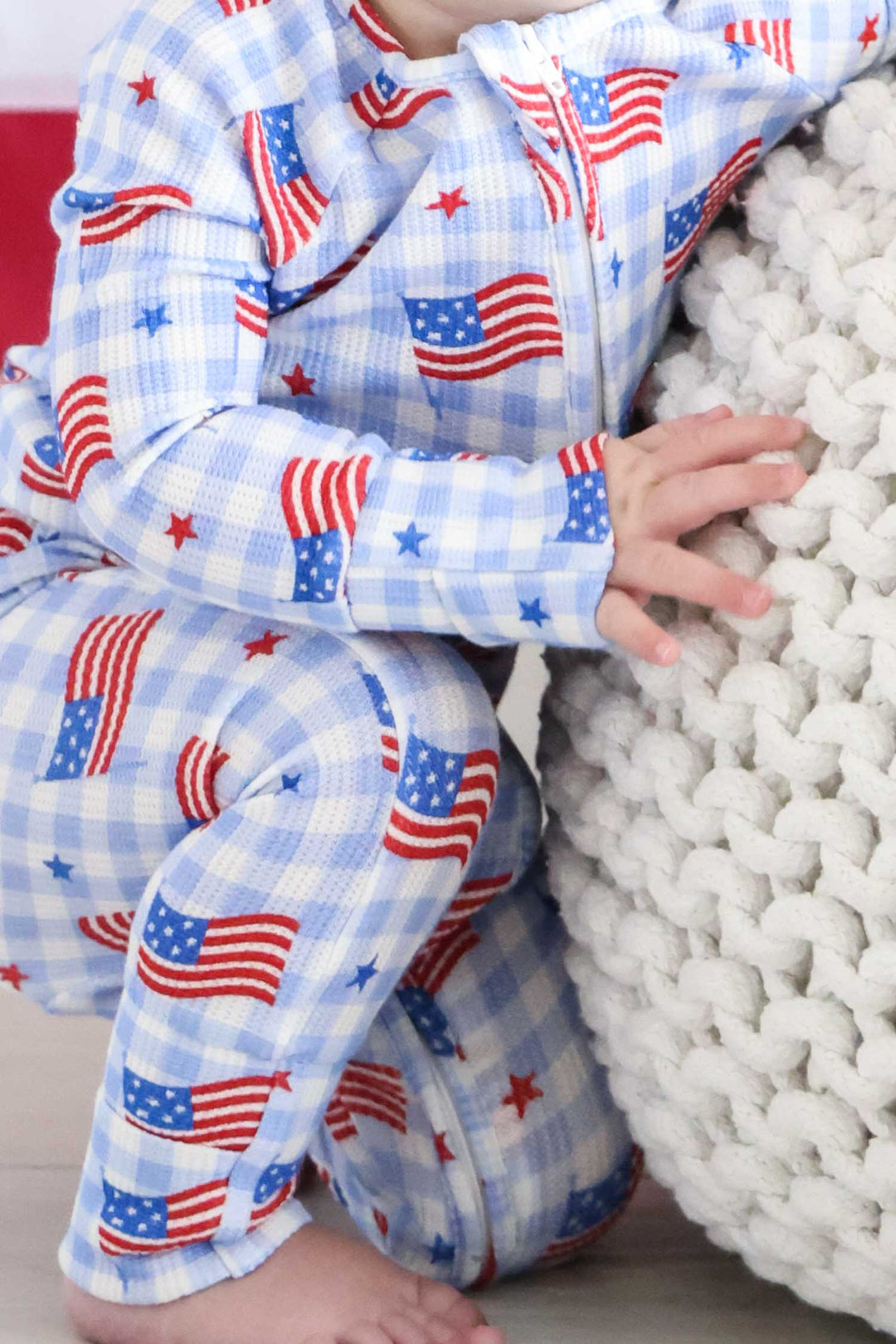 bamboo waffle convertible zip romper in star spangled picnic - 4th of july (image 9)