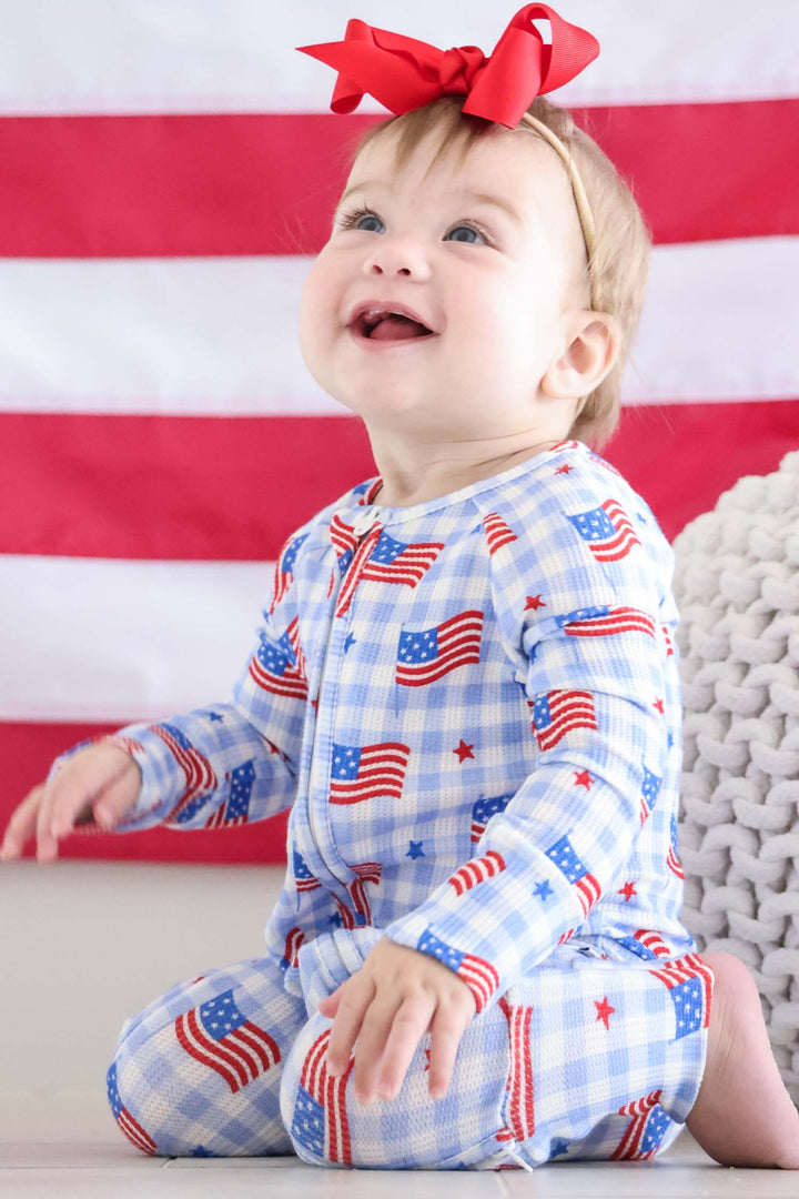 bamboo waffle convertible zip romper in star spangled picnic - 4th of july (image 11)