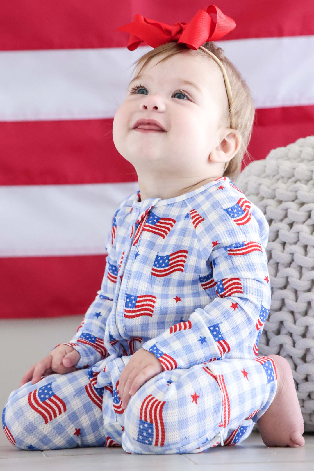 bamboo waffle fabric detail - star spangled picnic convertible zip romper