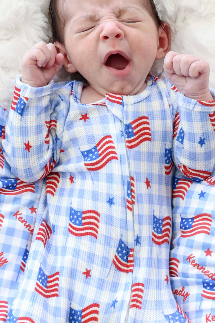 bamboo waffle zipper footie in star spangled picnic - 4th of july 