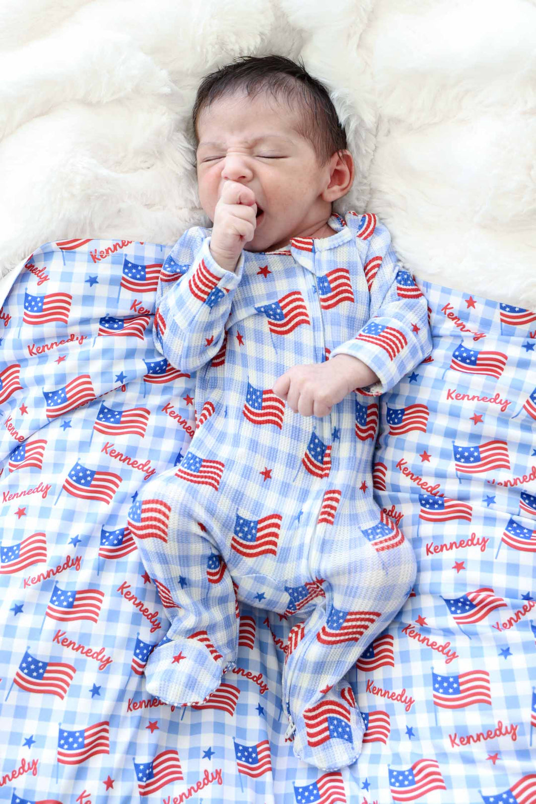 bamboo waffle zipper footie in star spangled picnic - 4th of july 