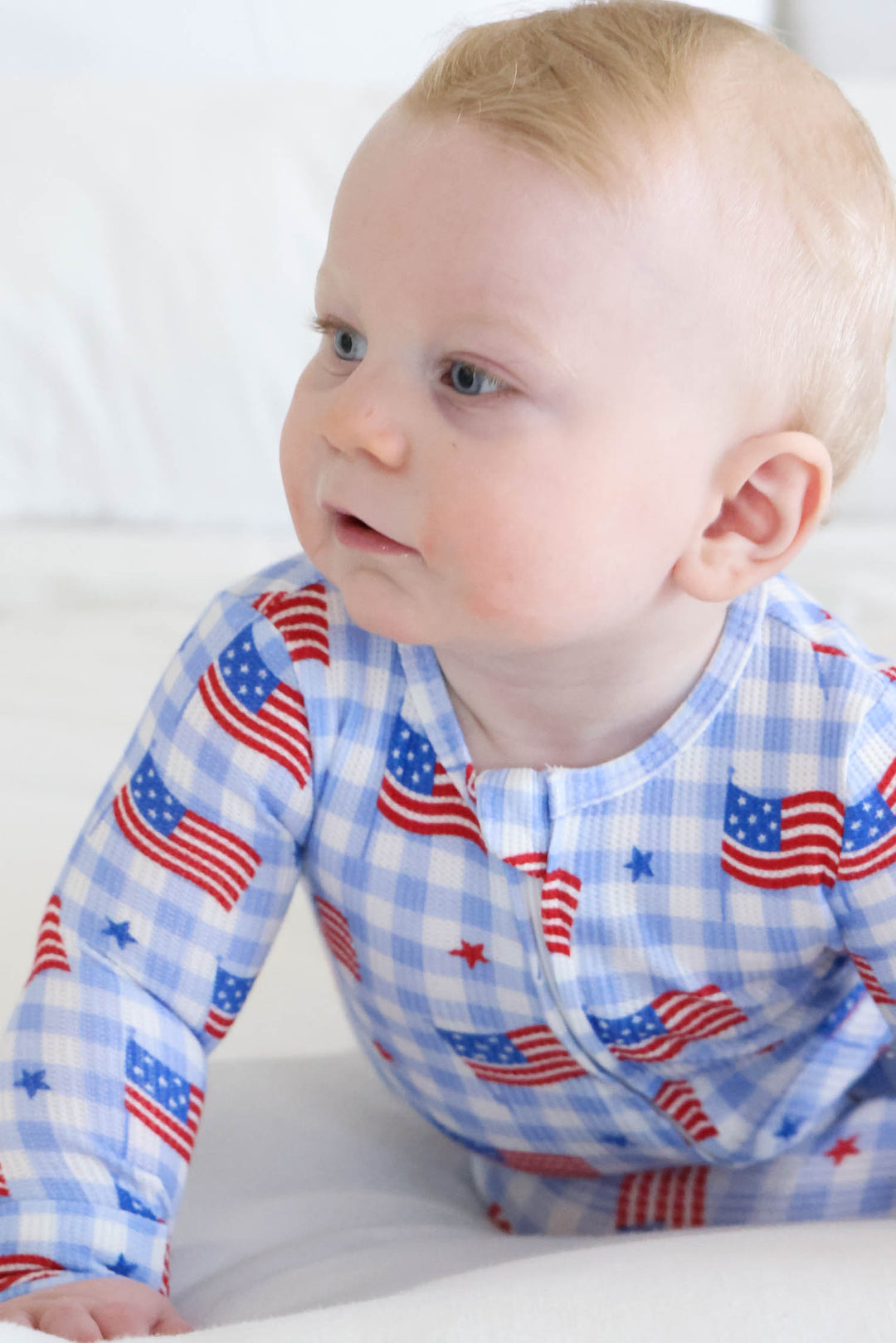 bamboo waffle zipper footie in star spangled picnic - 4th of july 