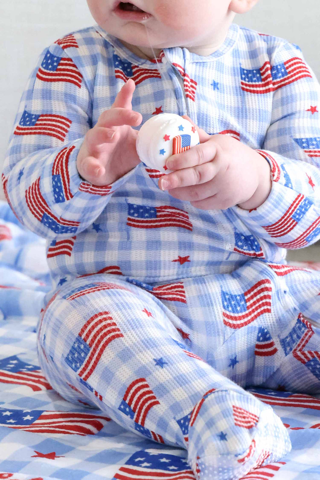 bamboo waffle zipper footie in star spangled picnic - 4th of july 