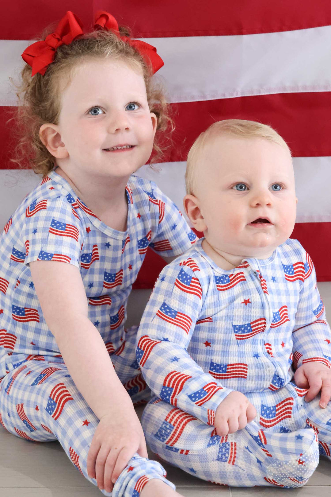 bamboo waffle zipper footie in star spangled picnic - 4th of july baby outfit