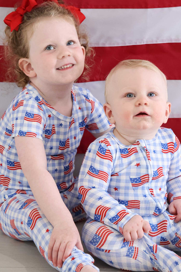 bamboo waffle two piece pajama set in star spangled picnic - 4th of july baby outfit
