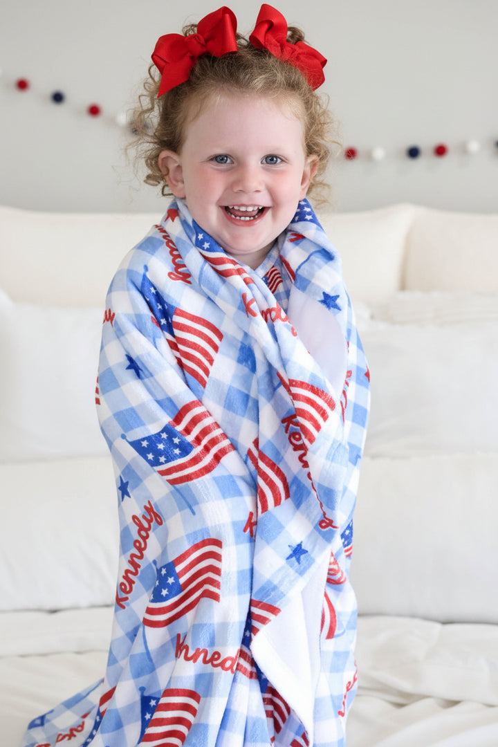 detail view of red bamboo waffle kids blanket - star spangled picnic