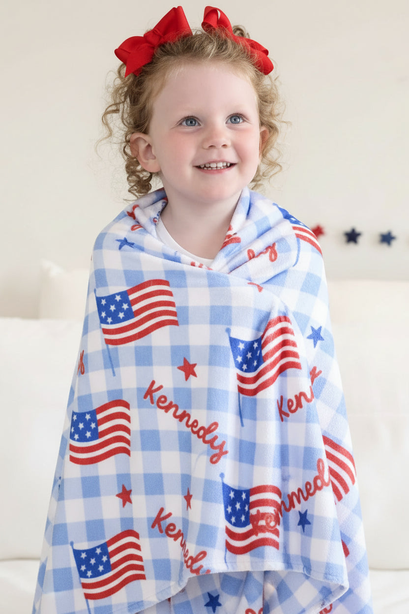 bamboo waffle red kids blanket in star spangled picnic print - 4th of july