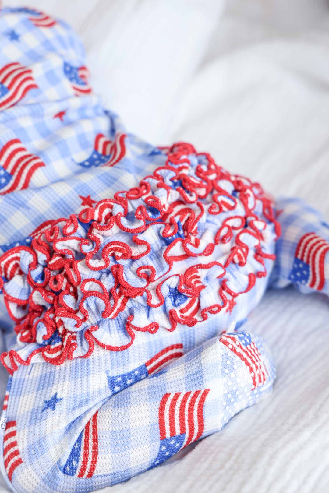 bamboo waffle ruffle zipper footie in star spangled picnic - 4th of july (image 10)