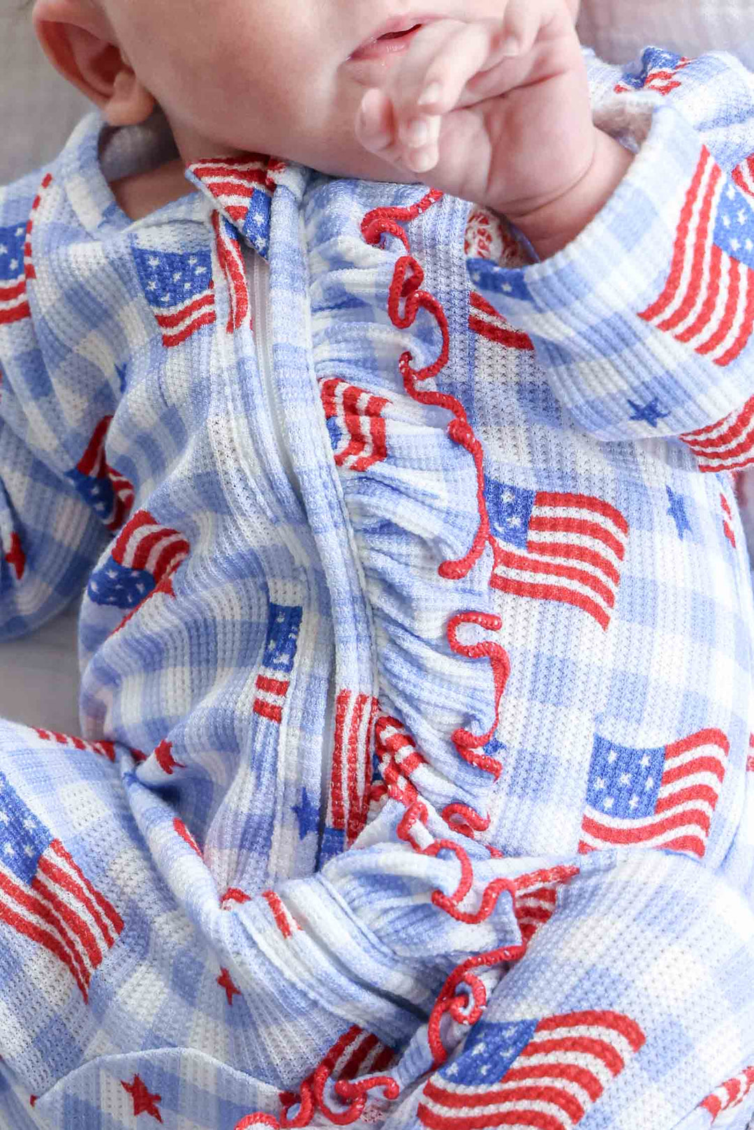 bamboo waffle ruffle zipper footie in star spangled picnic - 4th of july (image 9)