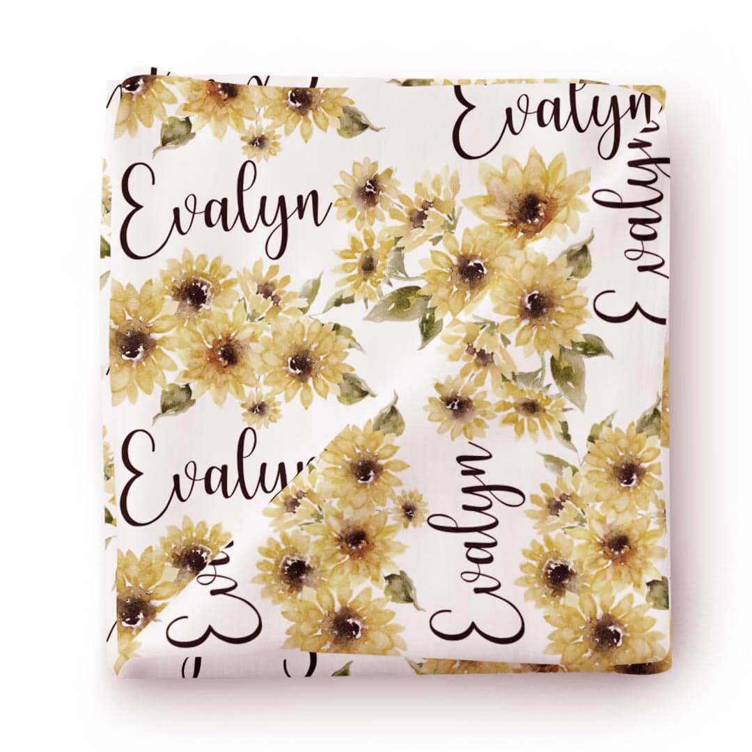 personalized baby name swaddle blanket sunflowers 