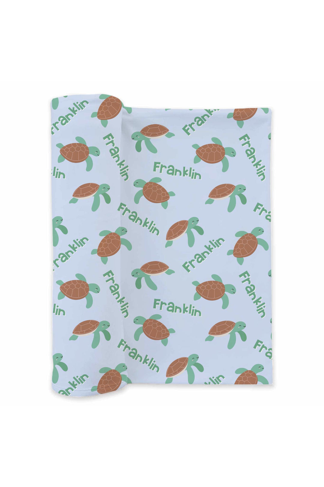 coastal cruisers swaddle blanket mockup featuring turtle print on bamboo waffle
