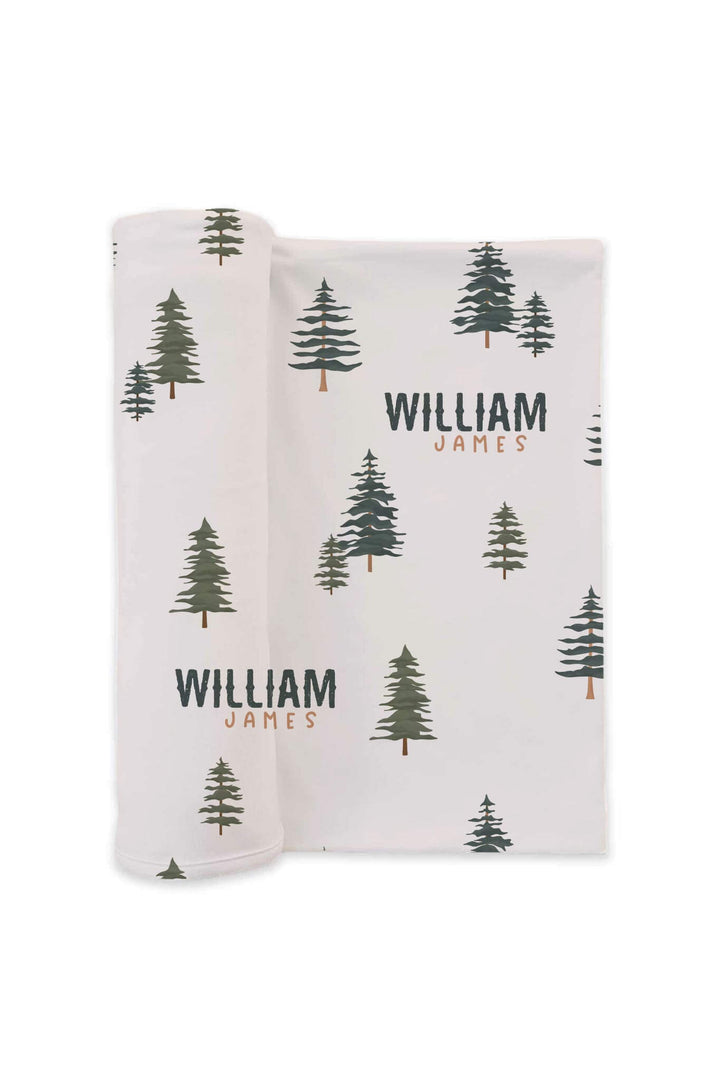 evergreen tree personalized swaddle blanket 