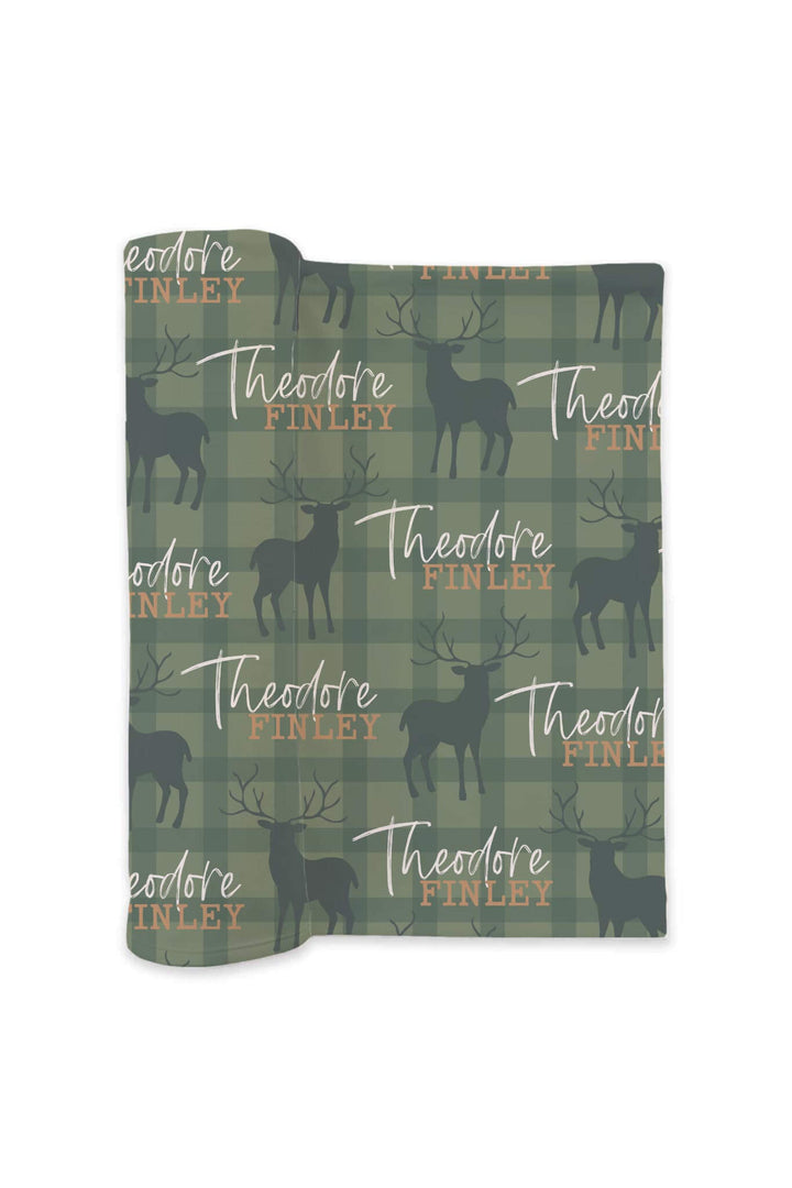 green plaid caribou personalized swaddle blanket 