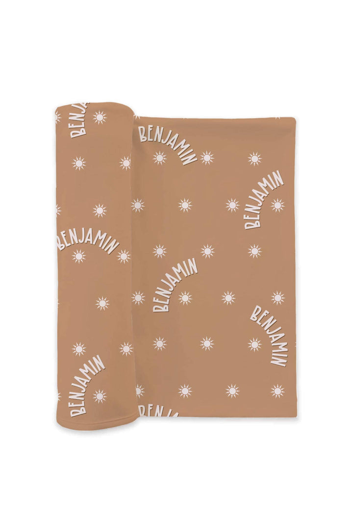 orange sun personalized swaddle blanket 