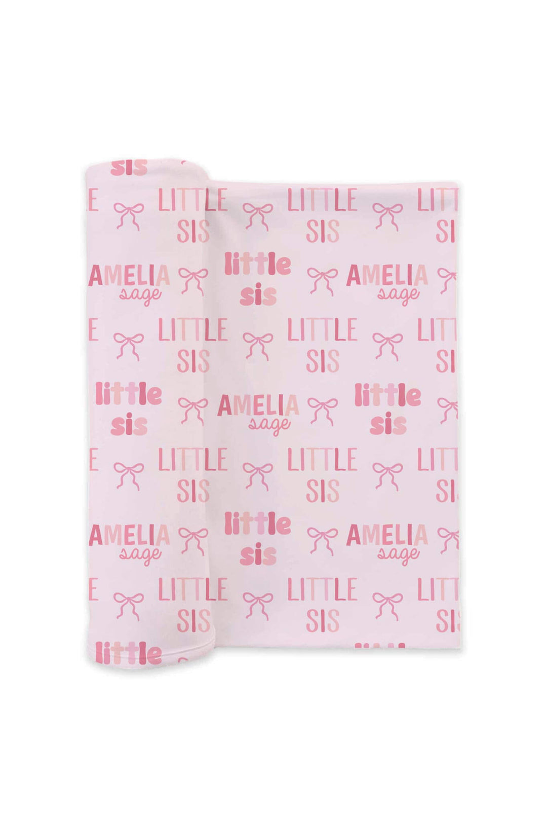 little sis bow personalized swaddle blanket in pink