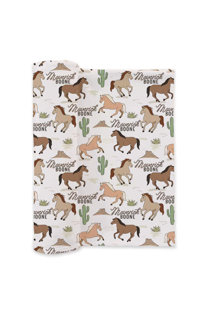 neutral pony club personalized swaddle blanket for boys 