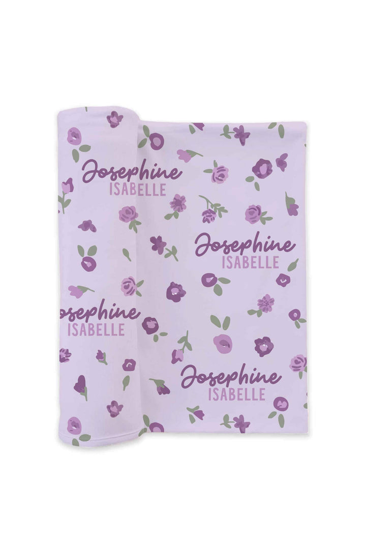 purple flower personalized swaddle blanket 