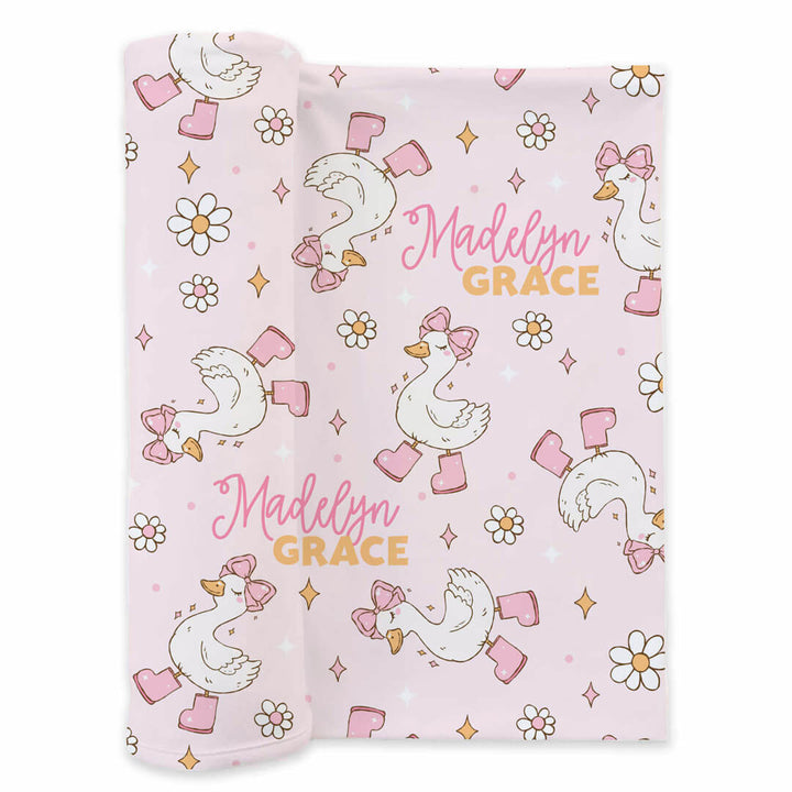 pink goose personalized swaddle blanket for girls 