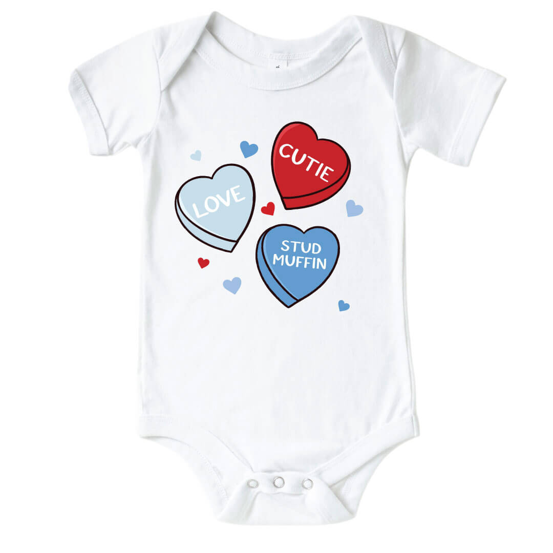 sweet like candy conversation heart graphic bodysuit for babies 