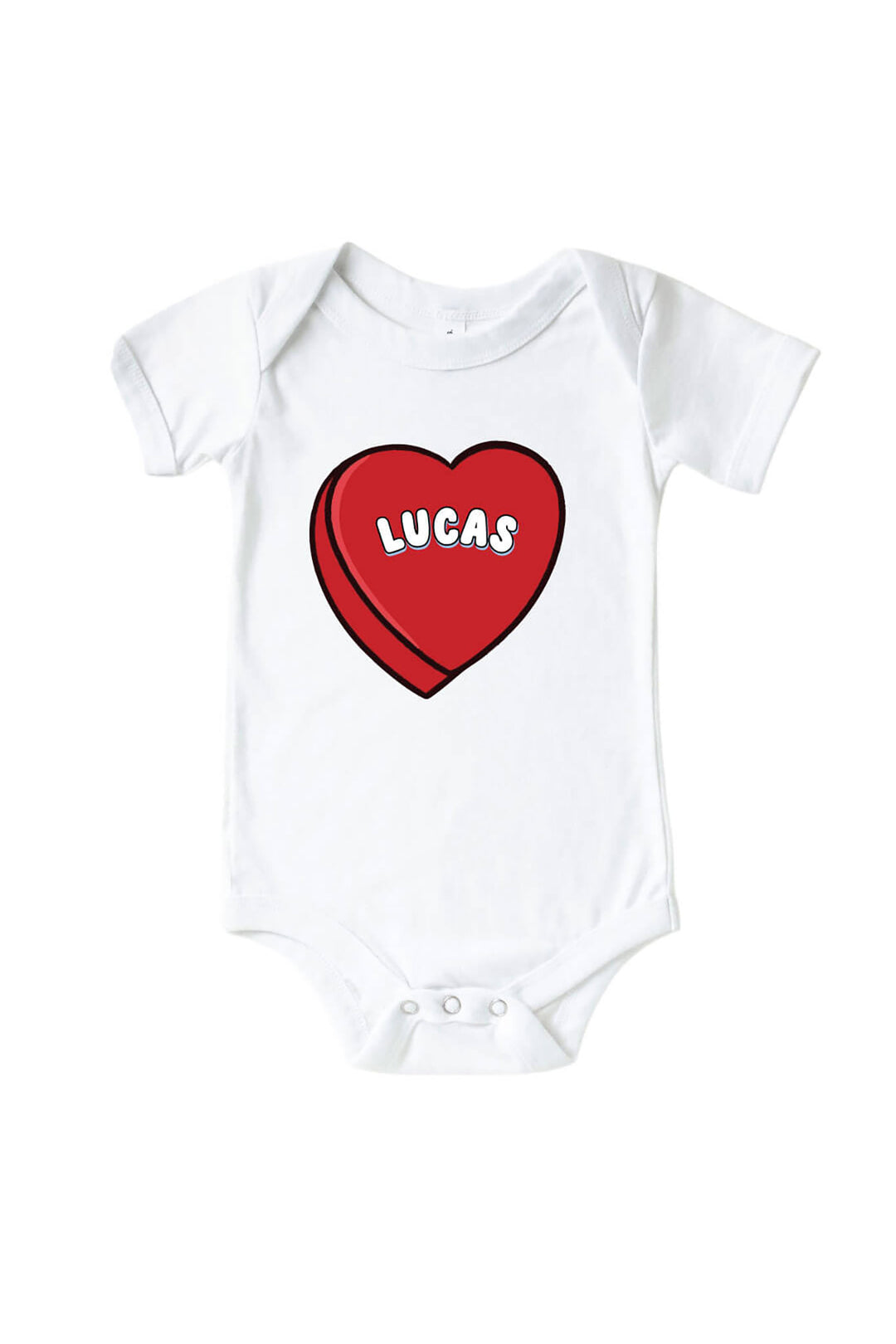 Personalized Red Candy Heart Graphic Bodysuit & Kids Tee | White