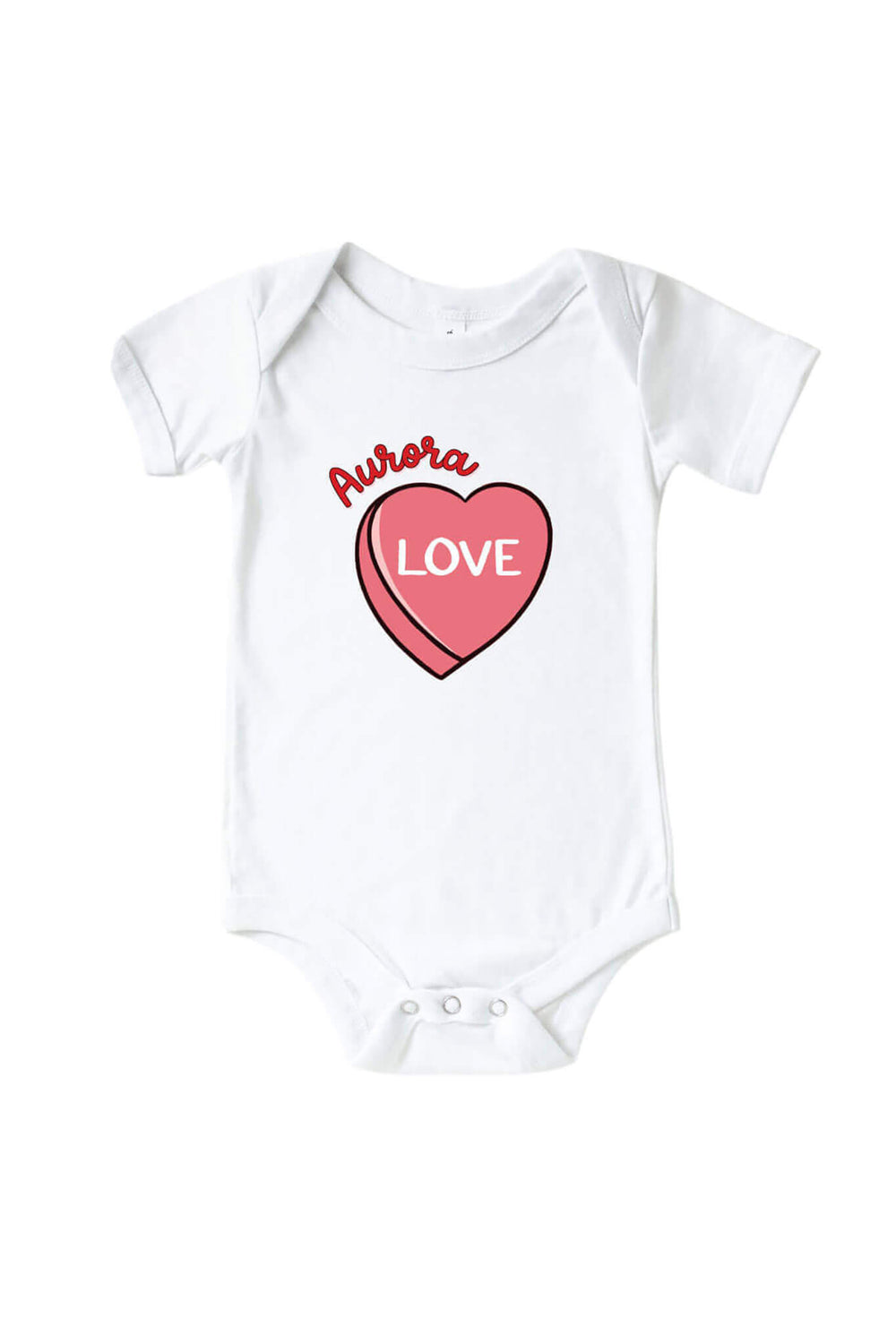valentine's day candy heart personalized baby bodysuit 