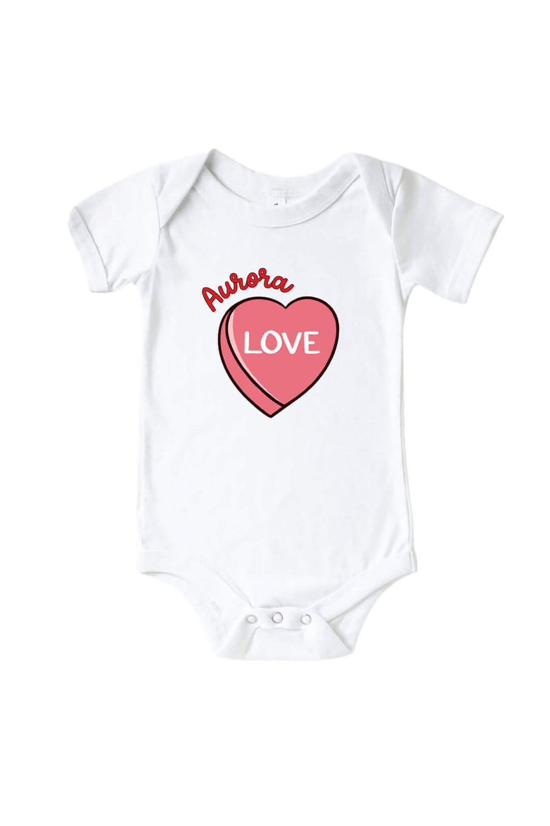 valentine's day candy heart personalized baby bodysuit 