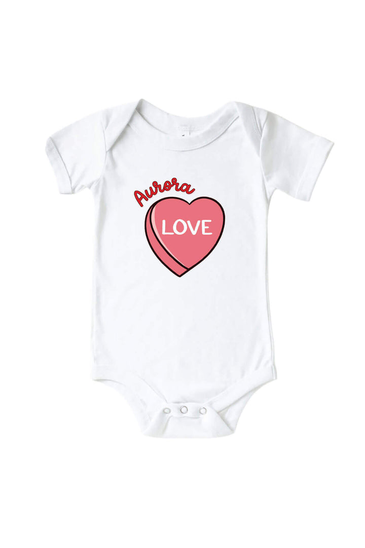 valentine's day candy heart personalized baby bodysuit 