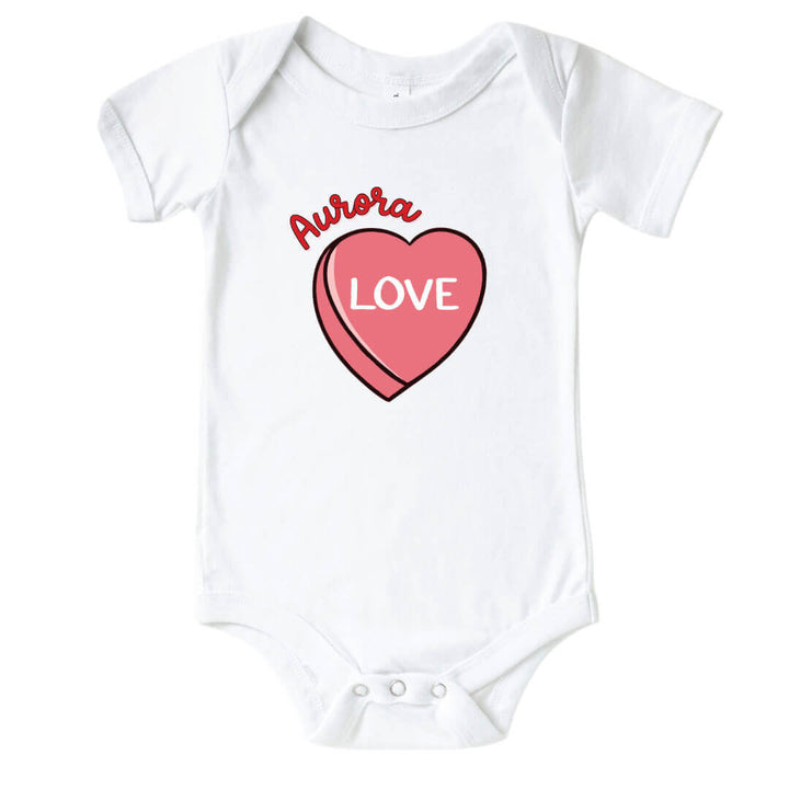 valentine's day candy heart personalized baby bodysuit 