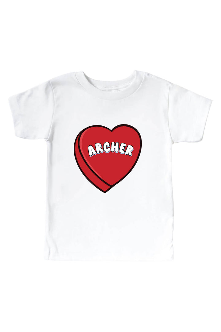 Personalized Red Candy Heart Graphic Bodysuit & Kids Tee | White