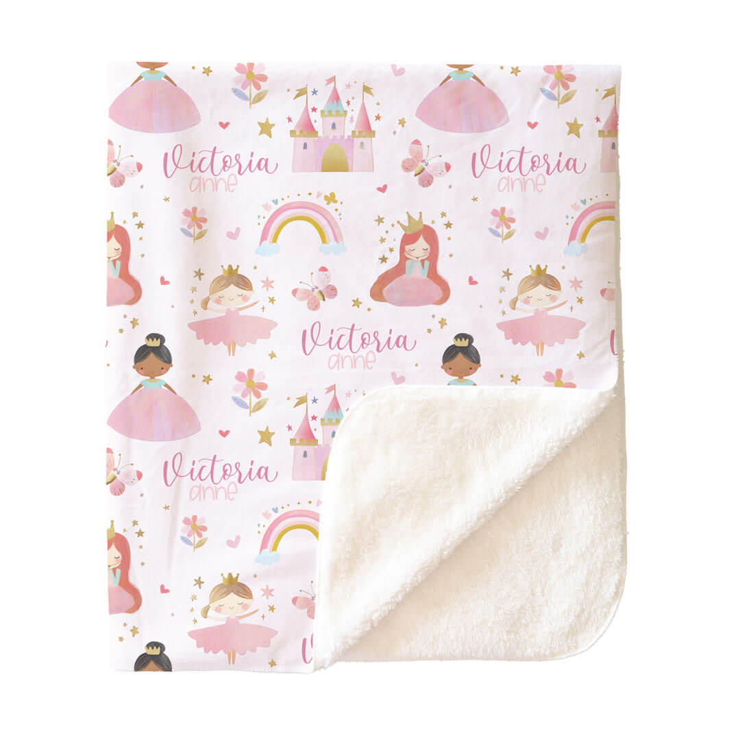 girls princess themed personalized sherpa blanket 