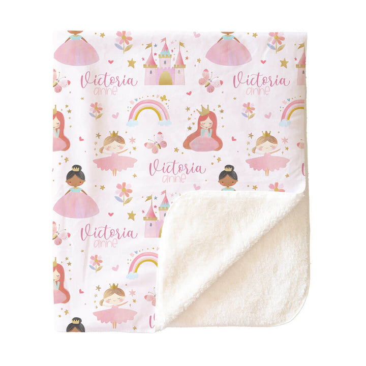girls princess themed personalized sherpa blanket 