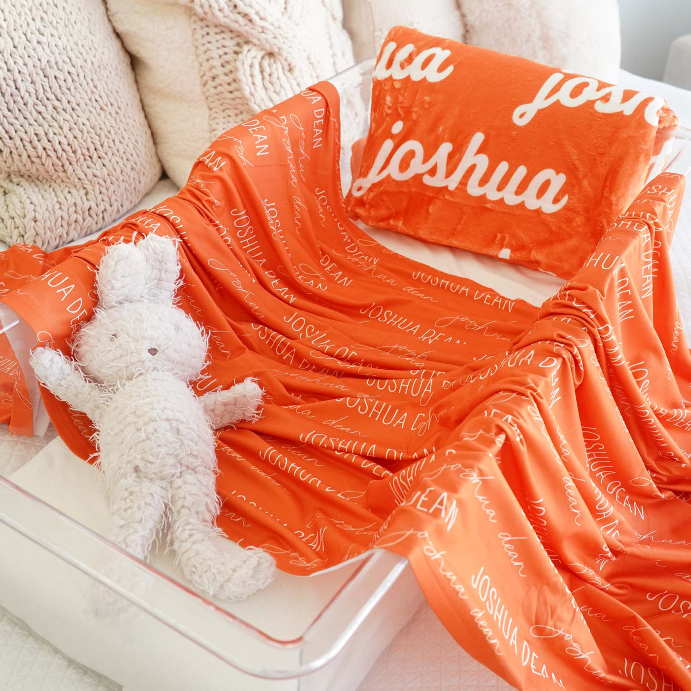 Personalized Knoxville Orange Baby Name Swaddle Blanket - Block & Script