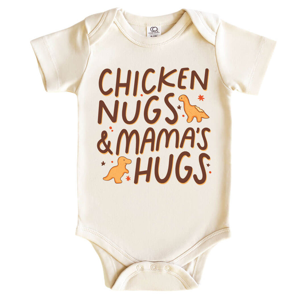 chicken nugs and mama's hugs graphic bodysuit for babies 