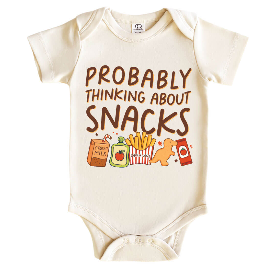 probably thinking about snacks graphic bodysuit for babies 