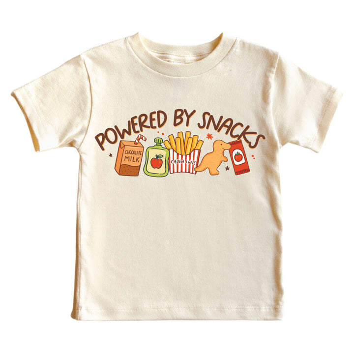 powered by snacks graphic tee for kids 