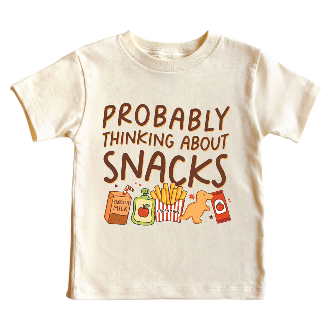probably thinking about snacks graphic kids tee