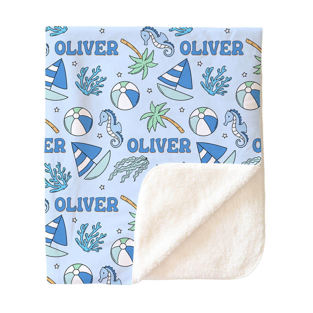 Tiny Tides Personalized Kids Blanket | Blue